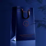 Bolsa azul con asas y detalles metalizados