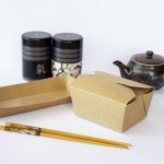 Bandeja y caja de comida para llevar con cierre de cartón